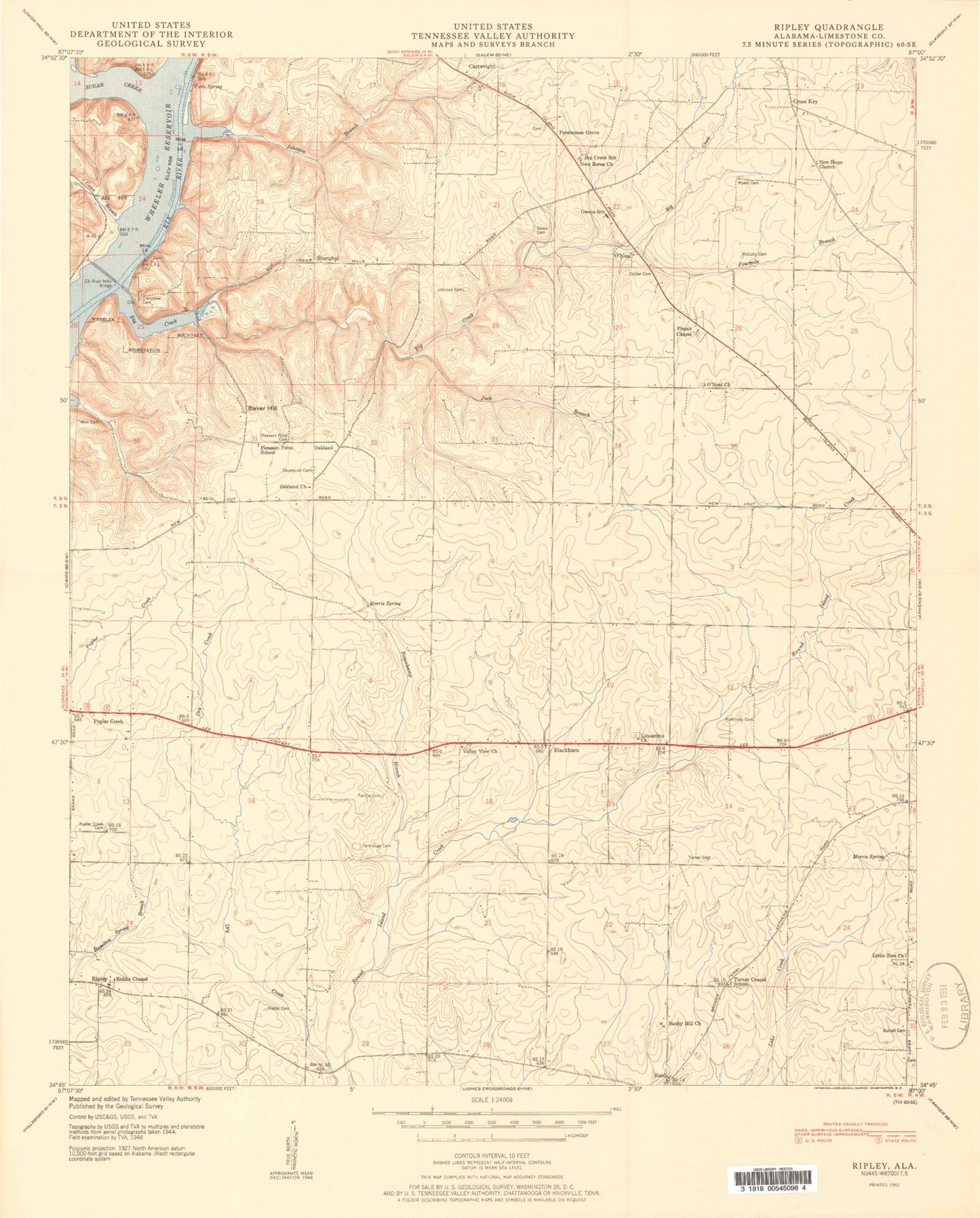 Classic USGS Ripley Alabama 7.5'x7.5' Topo Map Image