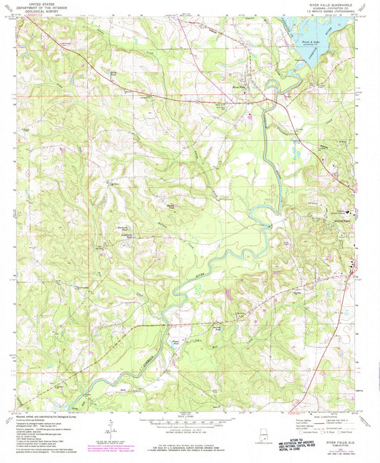 Classic USGS River Falls Alabama 7.5'x7.5' Topo Map Image