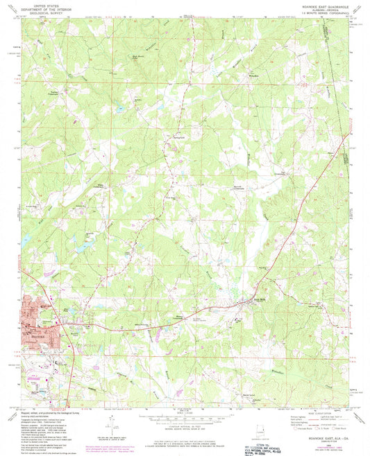 Classic USGS Roanoke East Alabama 7.5'x7.5' Topo Map Image