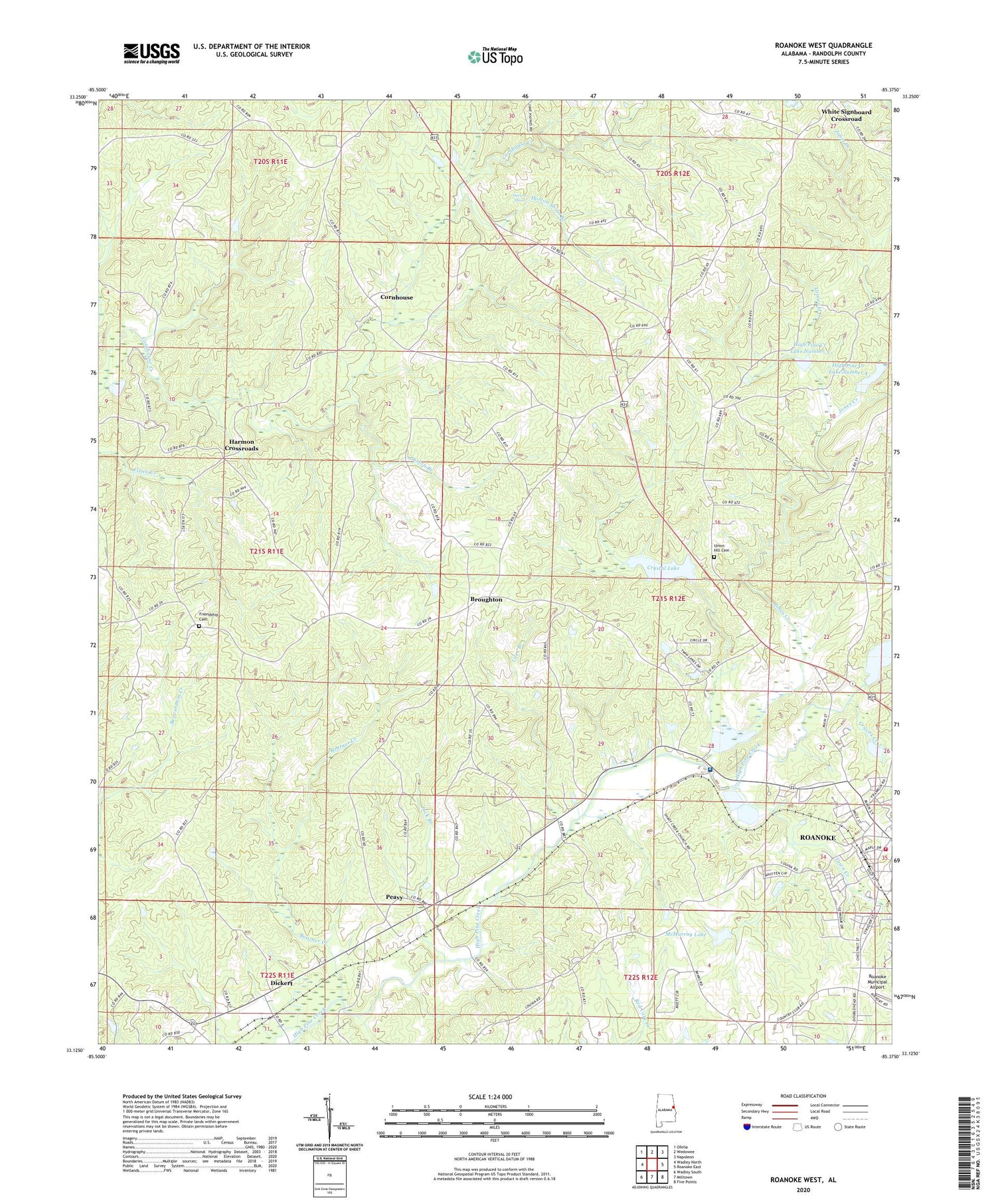 Roanoke West Alabama US Topo Map Image