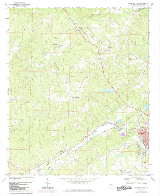 Classic USGS Roanoke West Alabama 7.5'x7.5' Topo Map Image