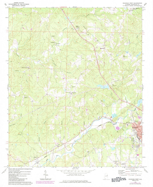 Classic USGS Roanoke West Alabama 7.5'x7.5' Topo Map Image