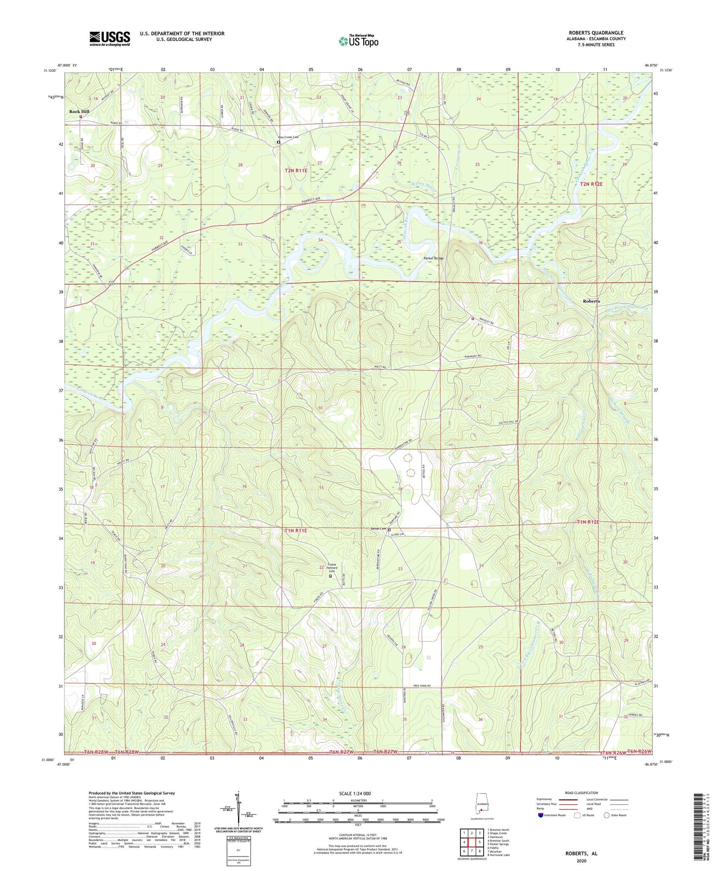 Roberts Alabama US Topo Map Image