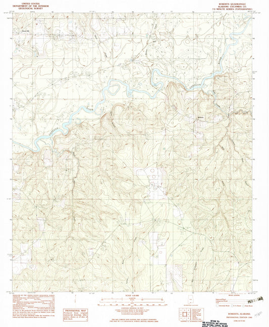 Classic USGS Roberts Alabama 7.5'x7.5' Topo Map Image