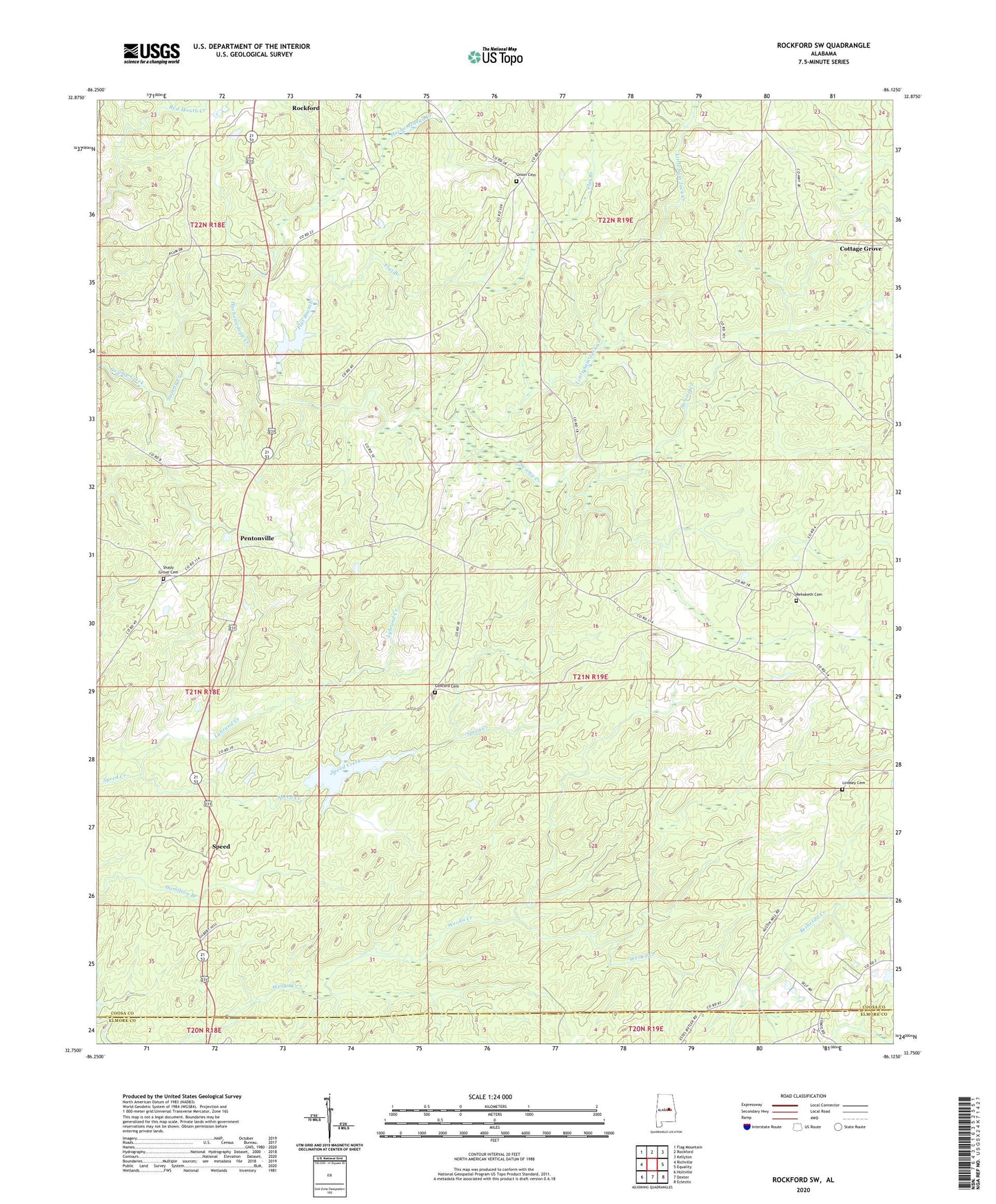 Rockford SW Alabama US Topo Map Image