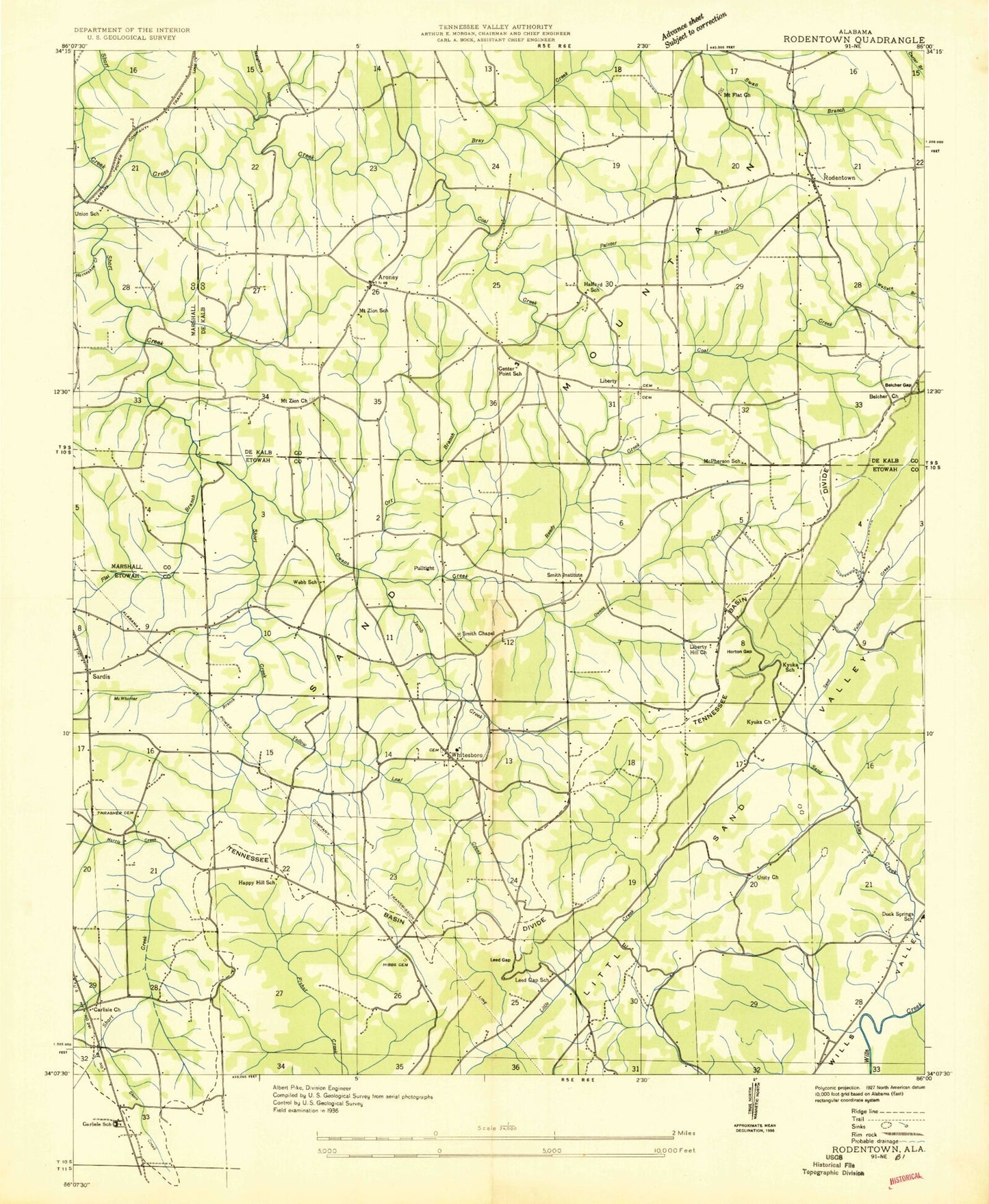 Classic USGS Rodentown Alabama 7.5'x7.5' Topo Map Image