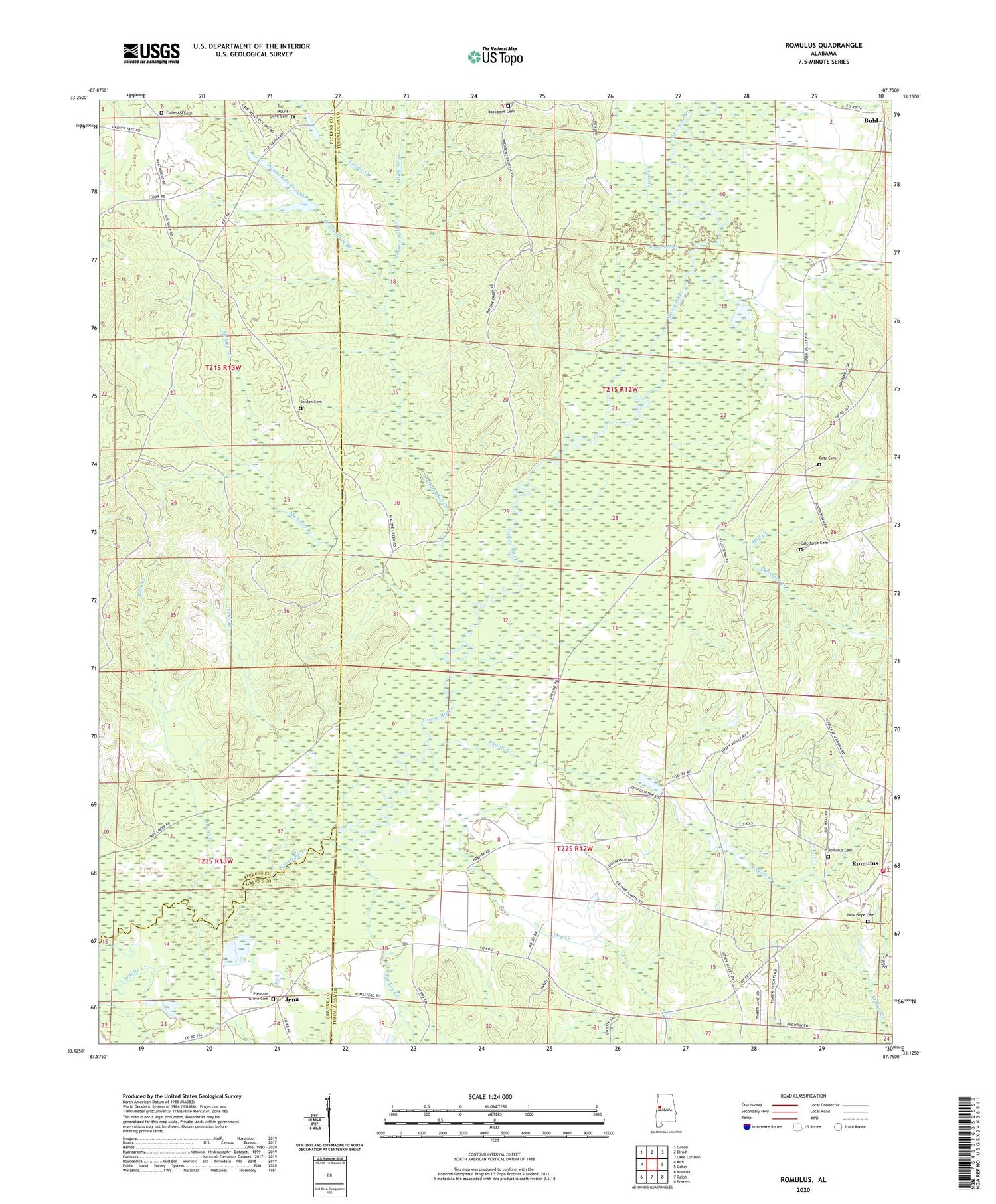 Romulus Alabama US Topo Map Image
