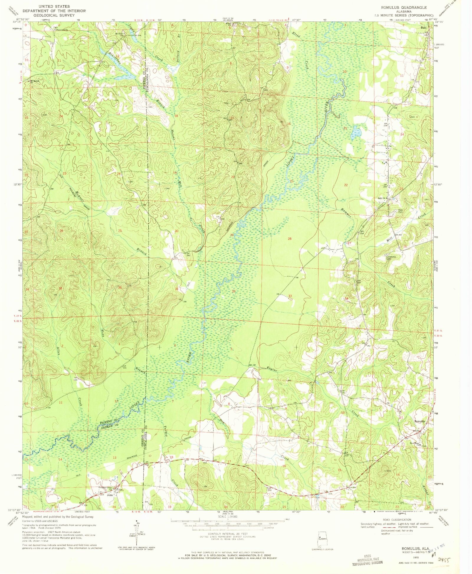 Romulus Map Classic USGS Romulus Alabama 7.5'x7.5' Topo Map – MyTopo Map Store