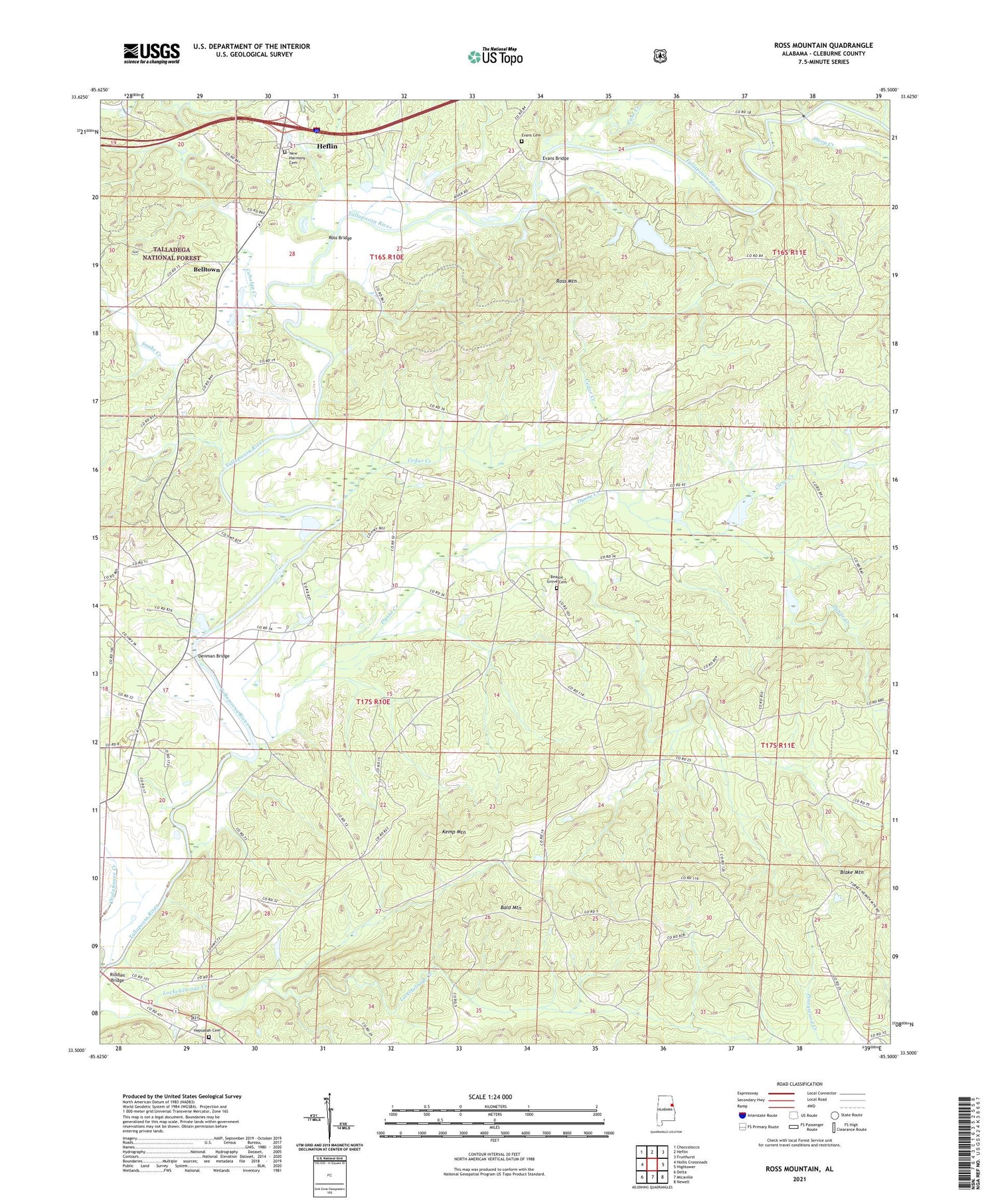 Ross Mountain Alabama US Topo Map Image