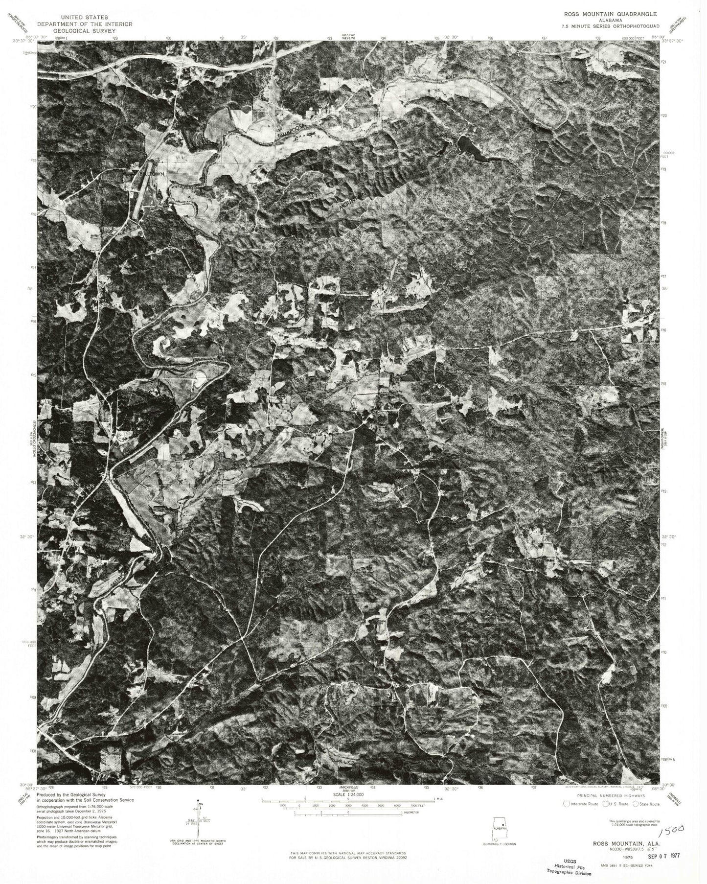 Classic USGS Ross Mountain Alabama 7.5'x7.5' Topo Map Image