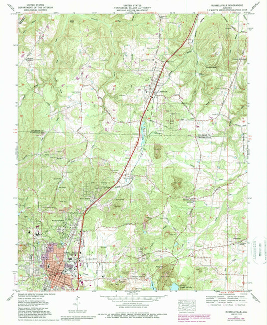 Classic USGS Russellville Alabama 7.5'x7.5' Topo Map Image
