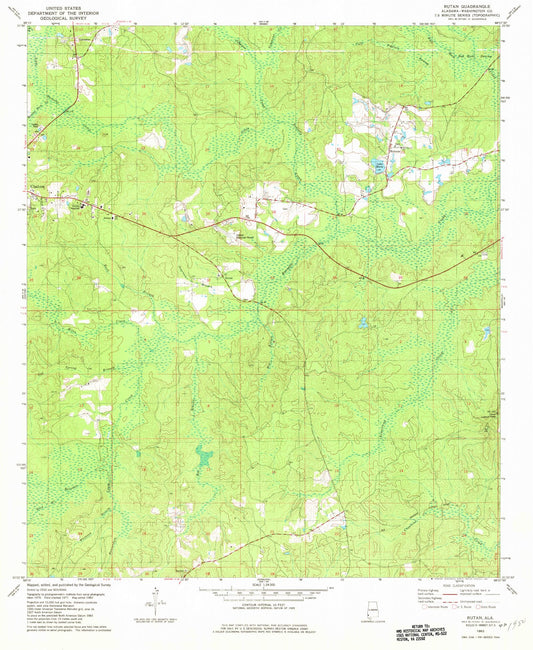 Classic USGS Rutan Alabama 7.5'x7.5' Topo Map Image
