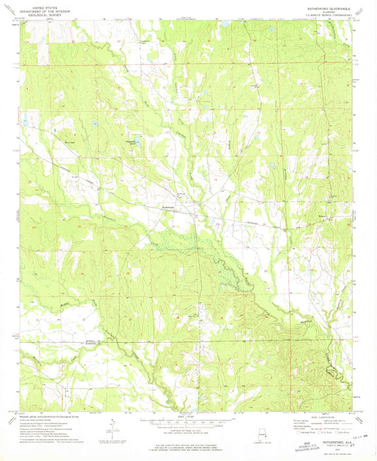 Classic USGS Rutherford Alabama 7.5'x7.5' Topo Map Image