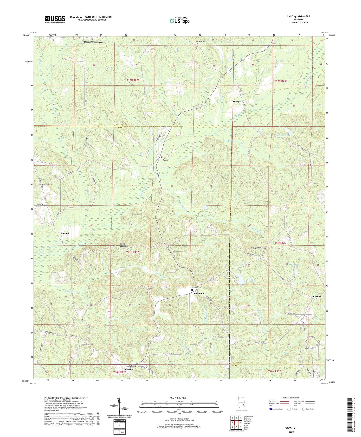 Saco Alabama US Topo Map Image
