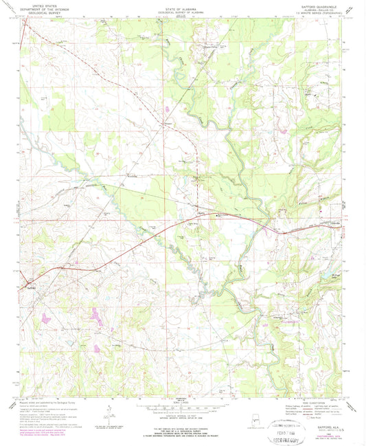 Classic USGS Safford Alabama 7.5'x7.5' Topo Map Image