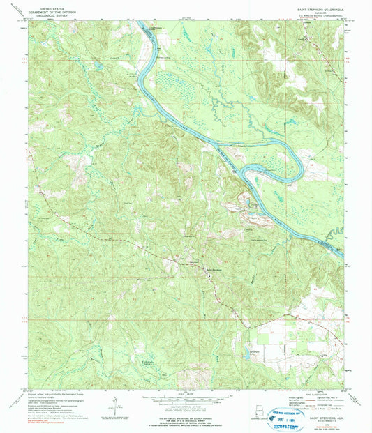 Classic USGS Saint Stephens Alabama 7.5'x7.5' Topo Map Image
