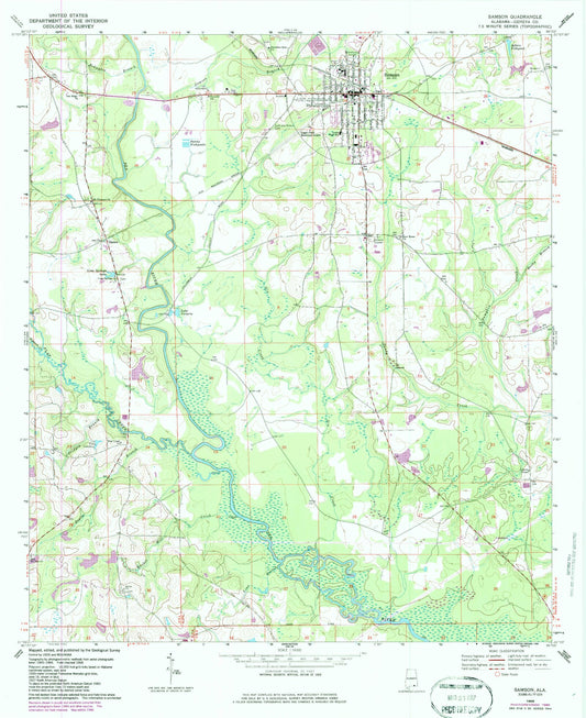 Classic USGS Samson Alabama 7.5'x7.5' Topo Map Image