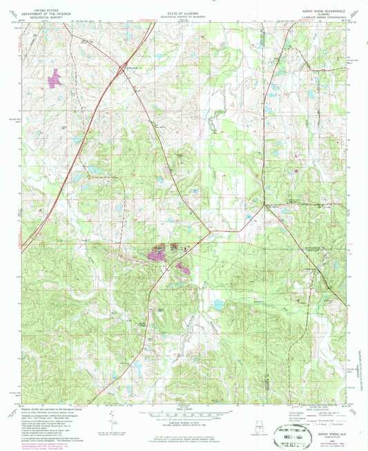 Classic USGS Sandy Ridge Alabama 7.5'x7.5' Topo Map Image