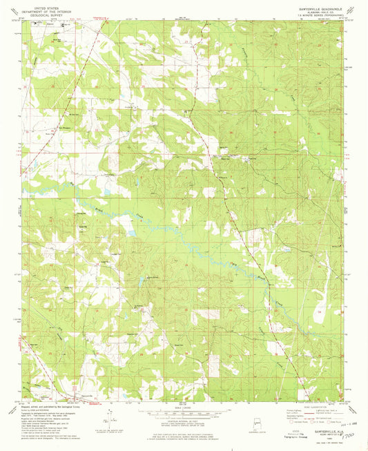Classic USGS Sawyerville Alabama 7.5'x7.5' Topo Map Image