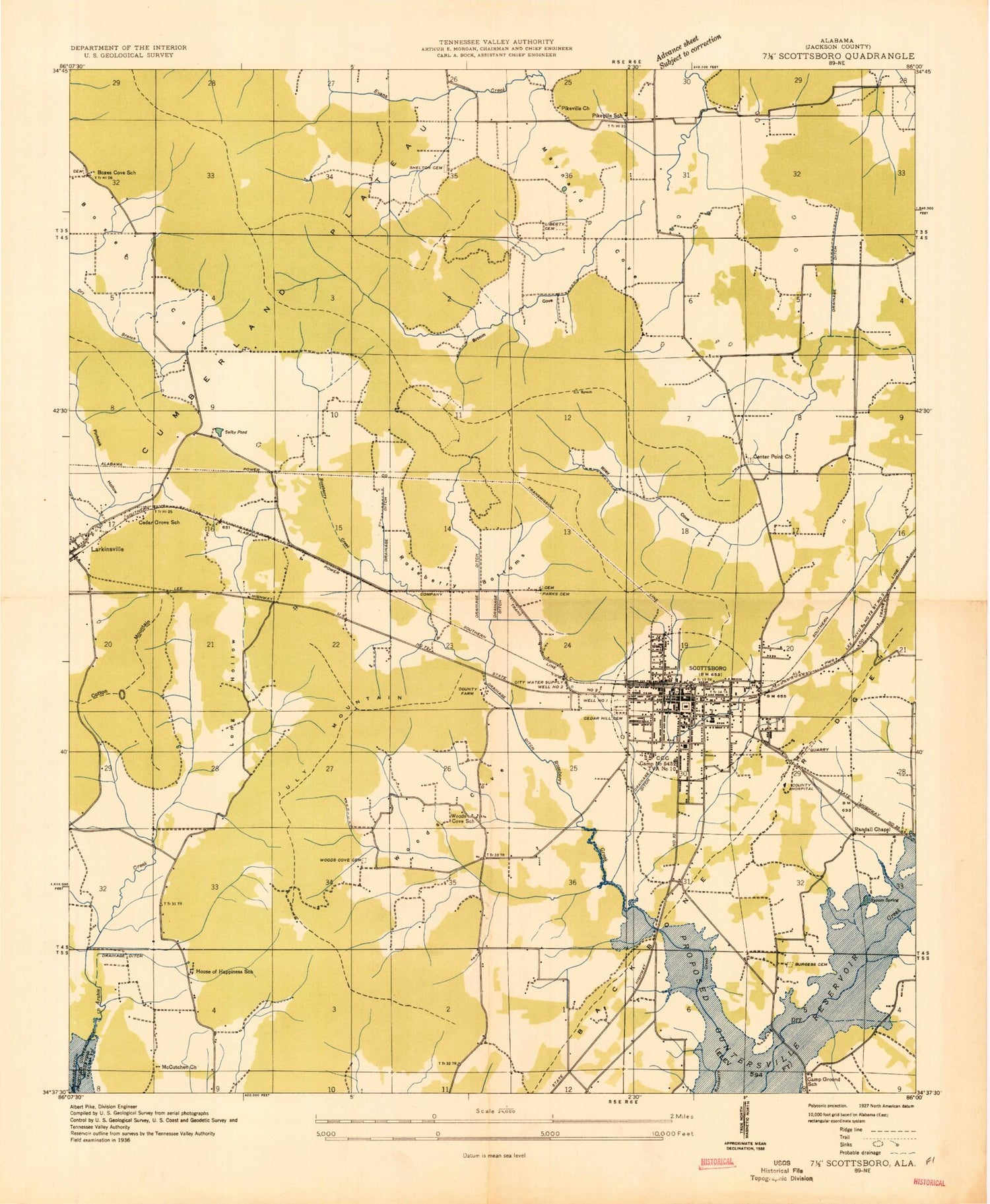 Classic USGS Scottsboro Alabama 7.5'x7.5' Topo Map Image