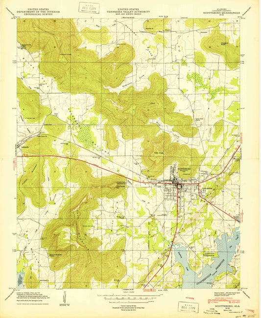 Classic USGS Scottsboro Alabama 7.5'x7.5' Topo Map Image