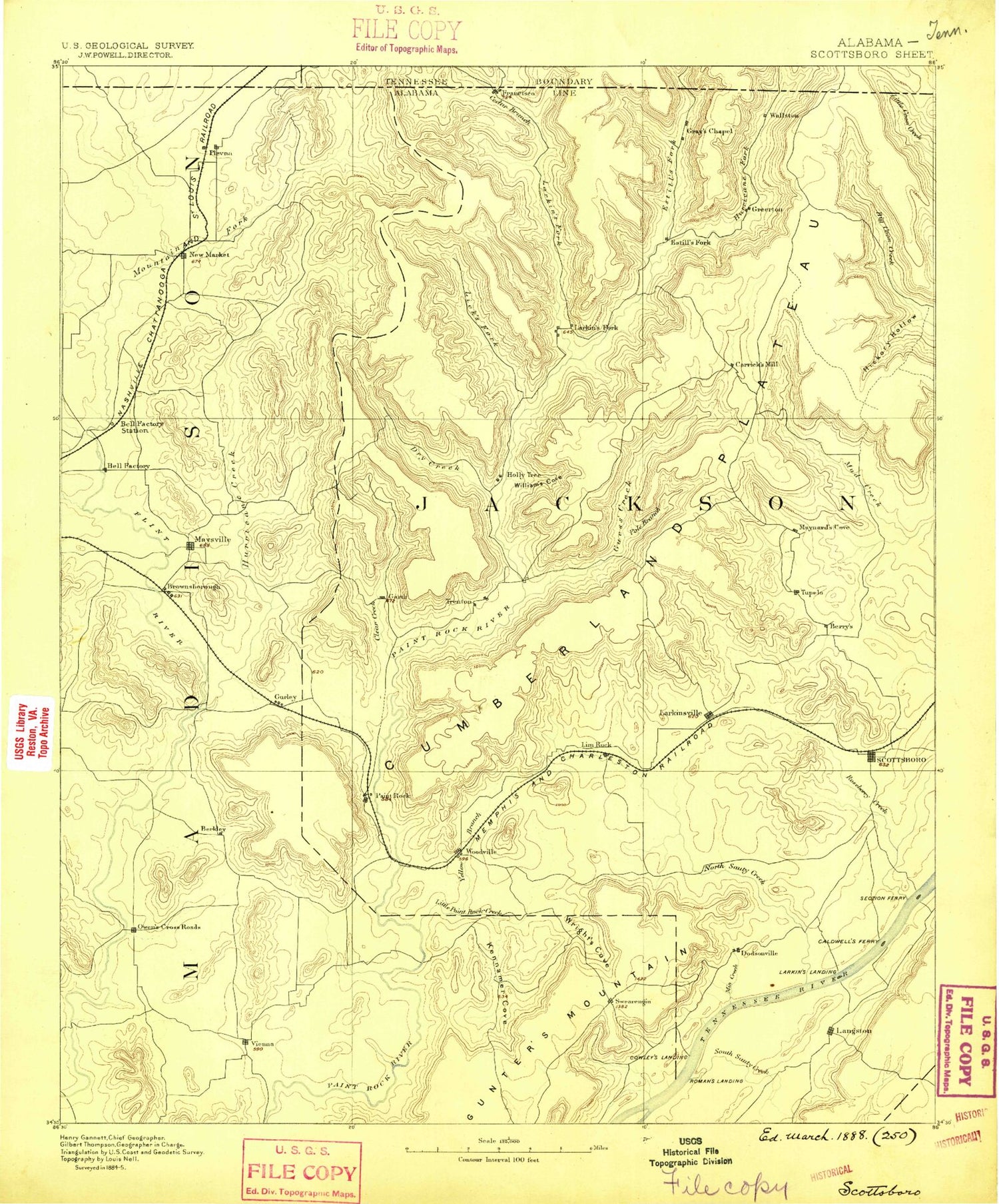 Historic 1888 Scottsboro Alabama 30'x30' Topo Map Image