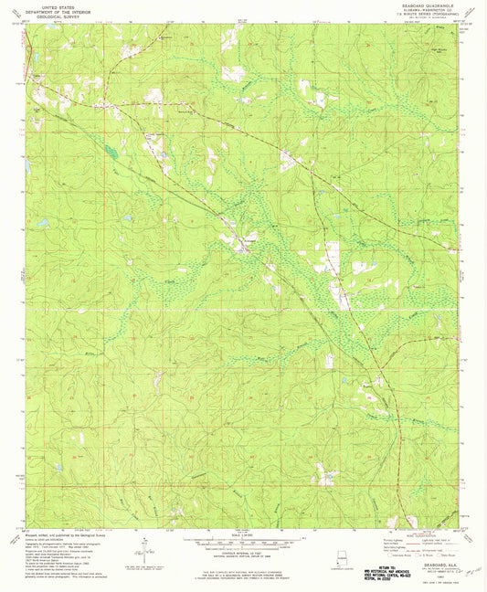 Classic USGS Seaboard Alabama 7.5'x7.5' Topo Map Image