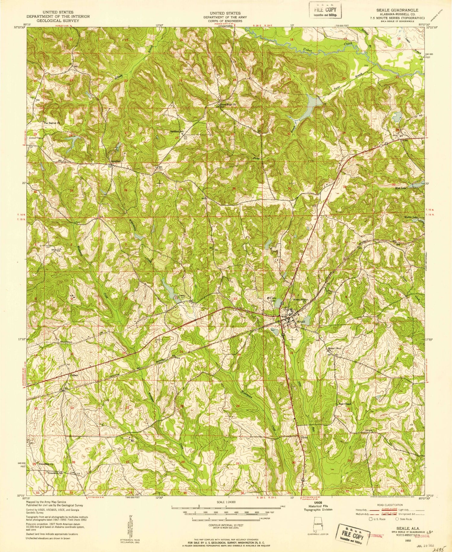 Classic USGS Seale Alabama 7.5'x7.5' Topo Map Image