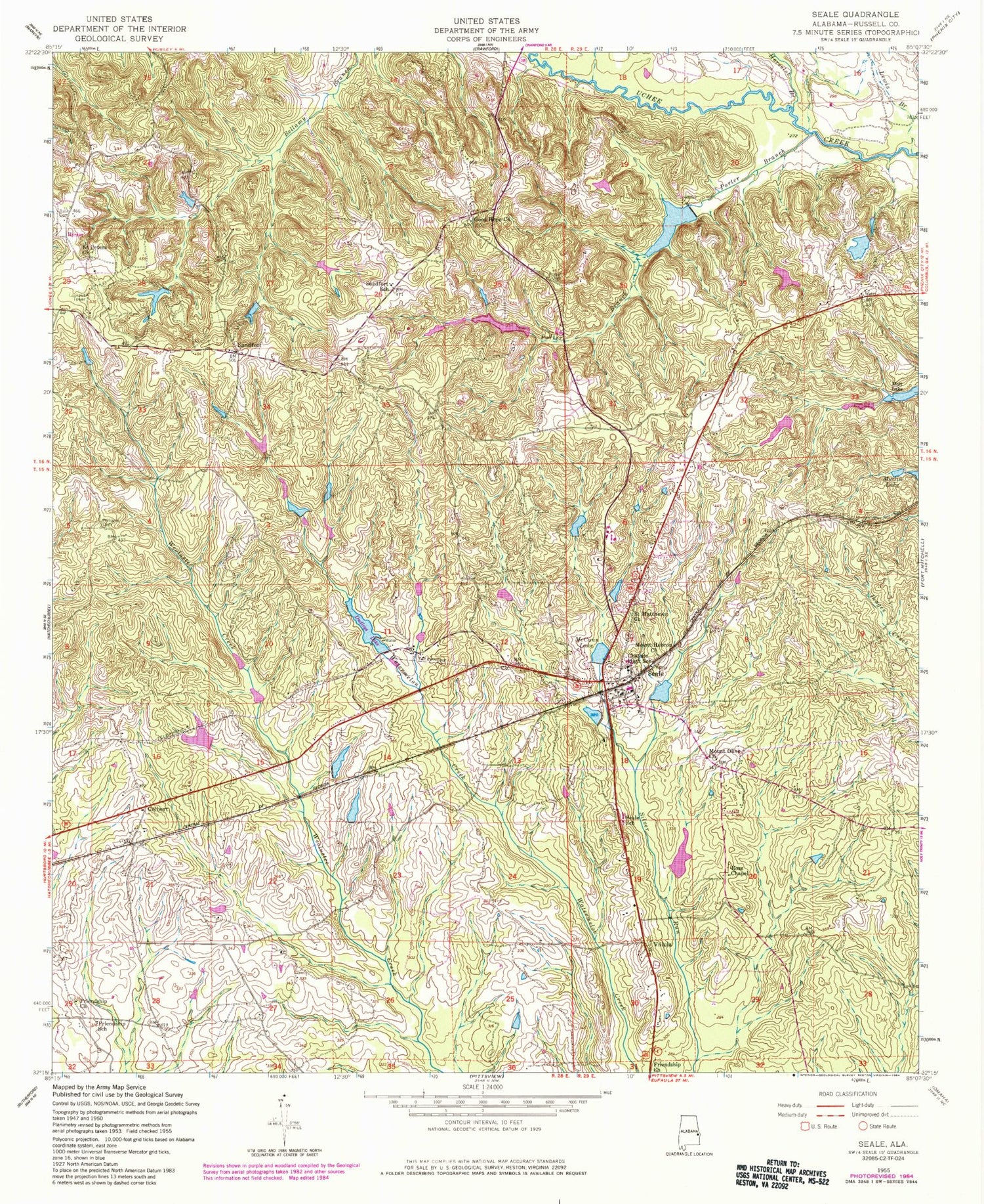 Classic USGS Seale Alabama 7.5'x7.5' Topo Map Image