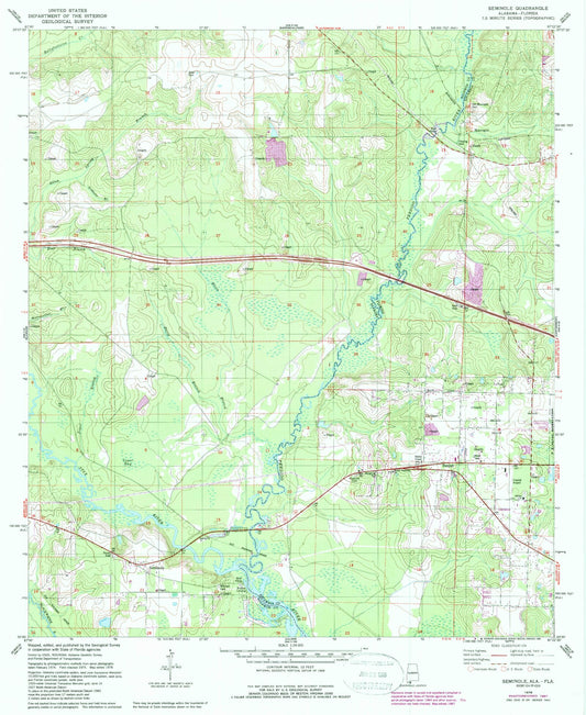 Classic USGS Seminole Alabama 7.5'x7.5' Topo Map Image