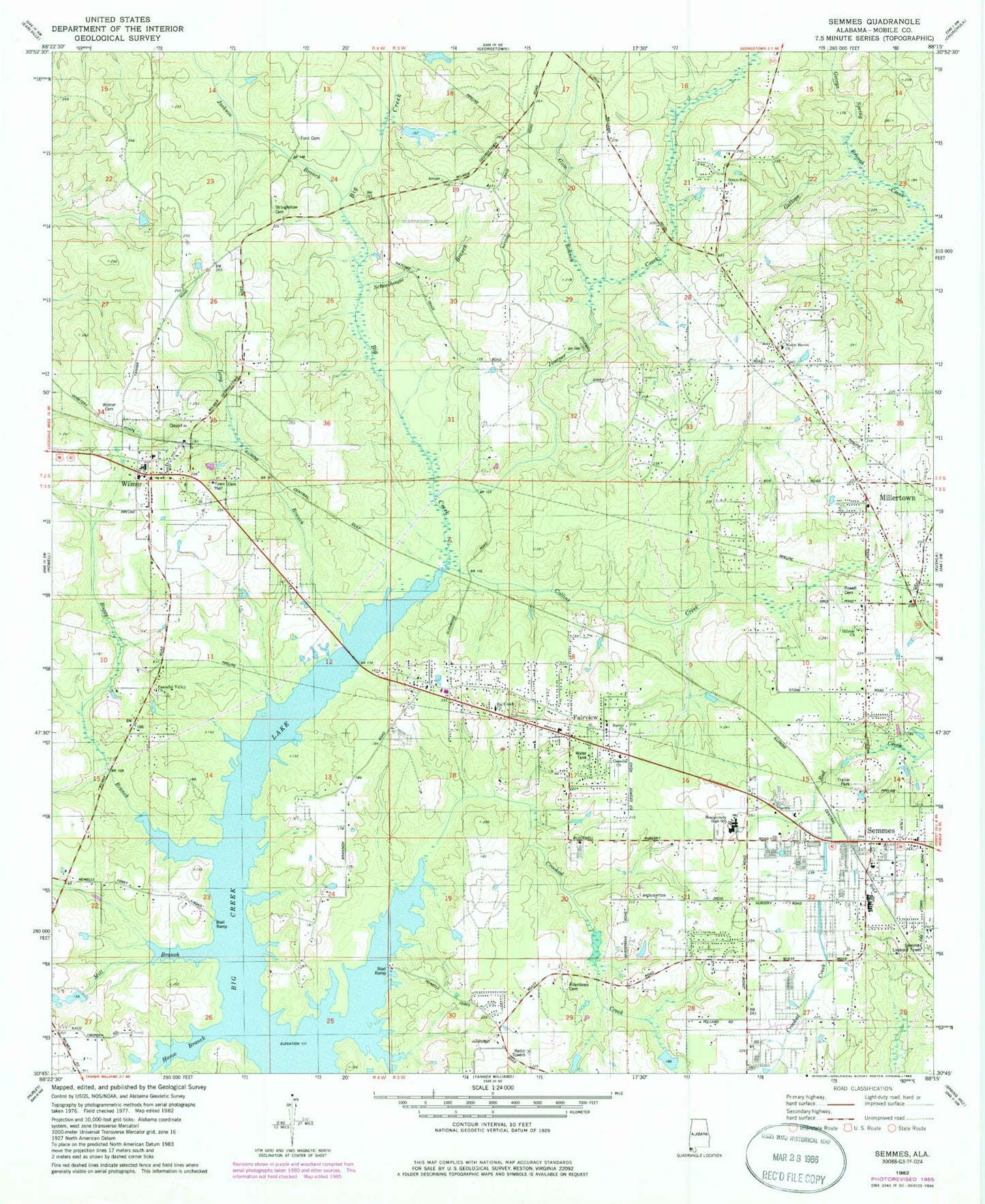 Classic USGS Semmes Alabama 7.5'x7.5' Topo Map Image