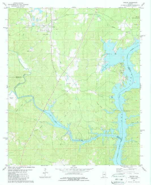 Classic USGS Shelby Alabama 7.5'x7.5' Topo Map Image