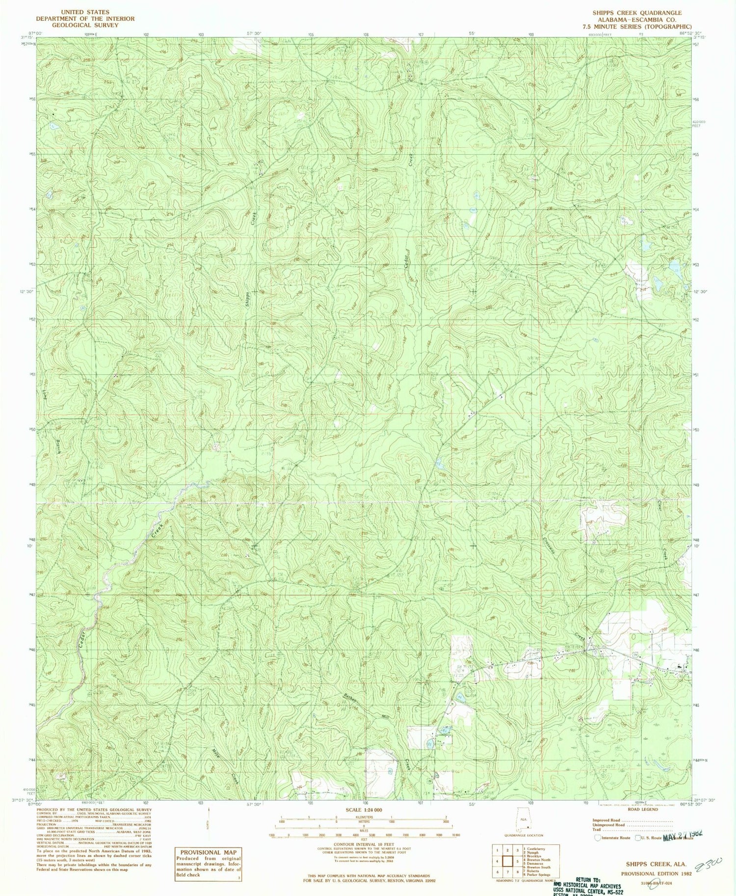 Classic USGS Shipps Creek Alabama 7.5'x7.5' Topo Map Image