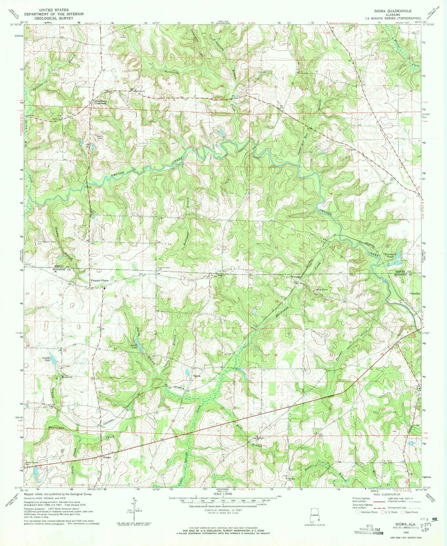 Classic USGS Sigma Alabama 7.5'x7.5' Topo Map Image