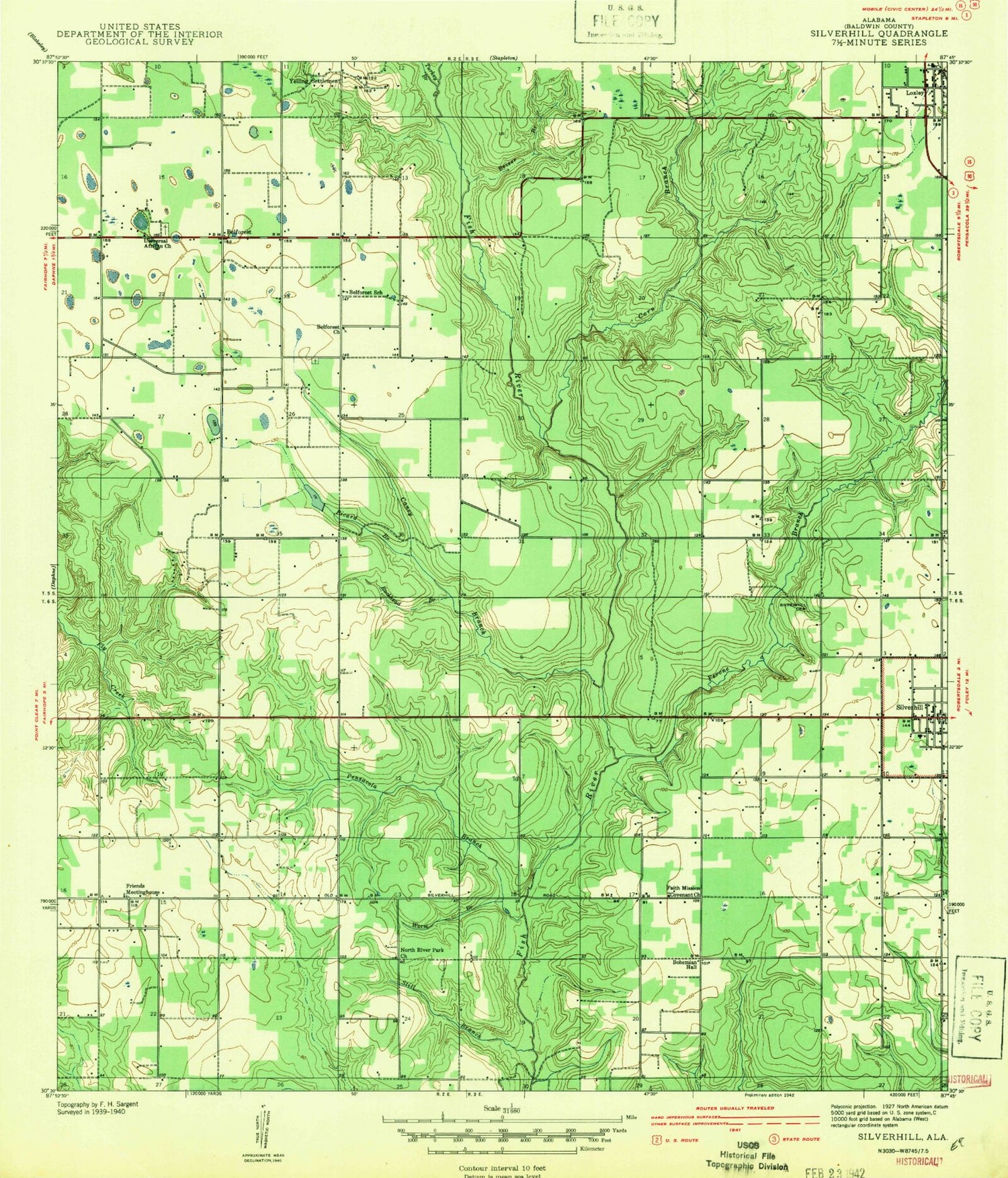 Classic USGS Silverhill Alabama 7.5'x7.5' Topo Map Image