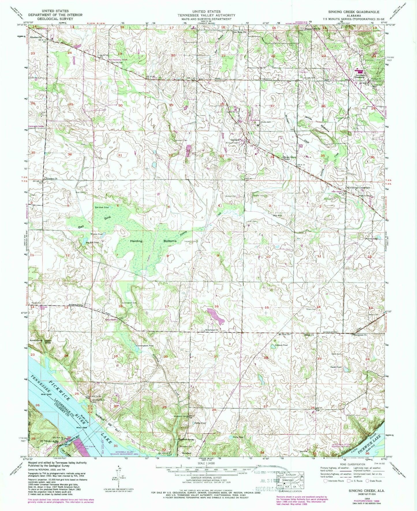 Classic USGS Sinking Creek Alabama 7.5'x7.5' Topo Map Image