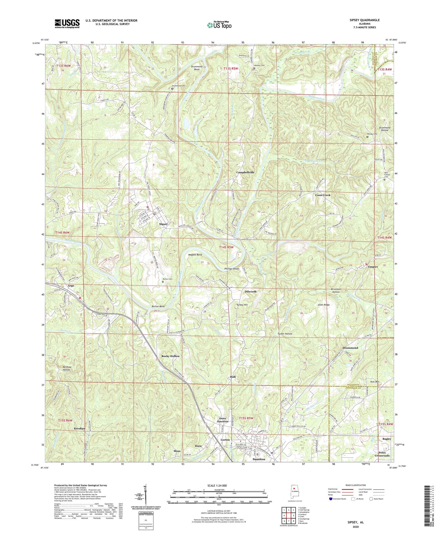 Sipsey Alabama US Topo Map Image