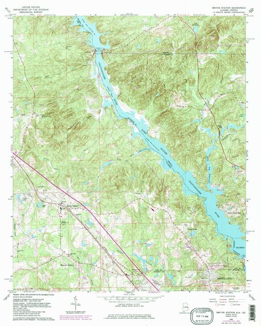 Classic USGS Smiths Station Alabama 7.5'x7.5' Topo Map Image