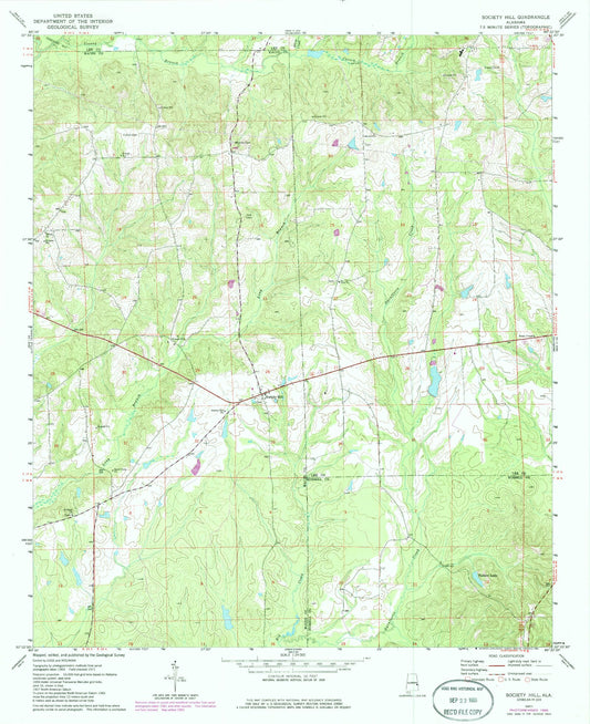 Classic USGS Society Hill Alabama 7.5'x7.5' Topo Map Image
