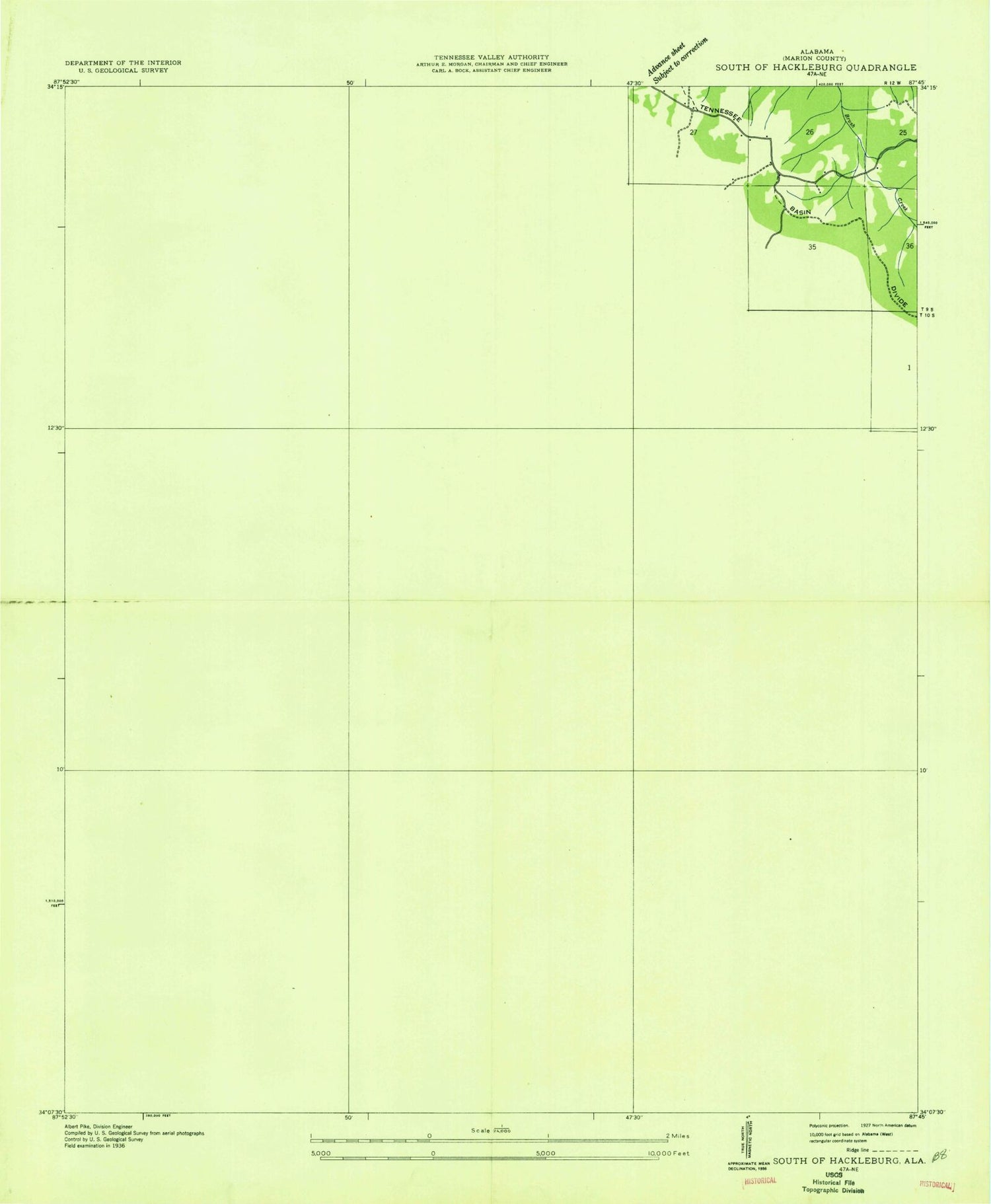 Classic USGS Hamilton NE Alabama 7.5'x7.5' Topo Map Image