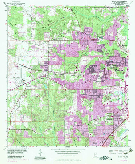 Classic USGS Spring Hill Alabama 7.5'x7.5' Topo Map Image
