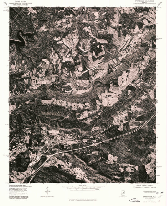 Classic USGS Springville Alabama 7.5'x7.5' Topo Map Image