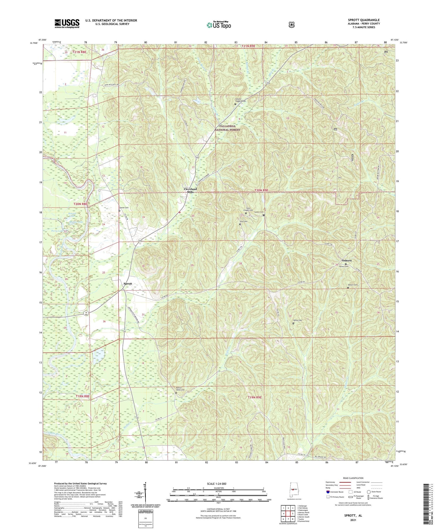 Sprott Alabama US Topo Map Image