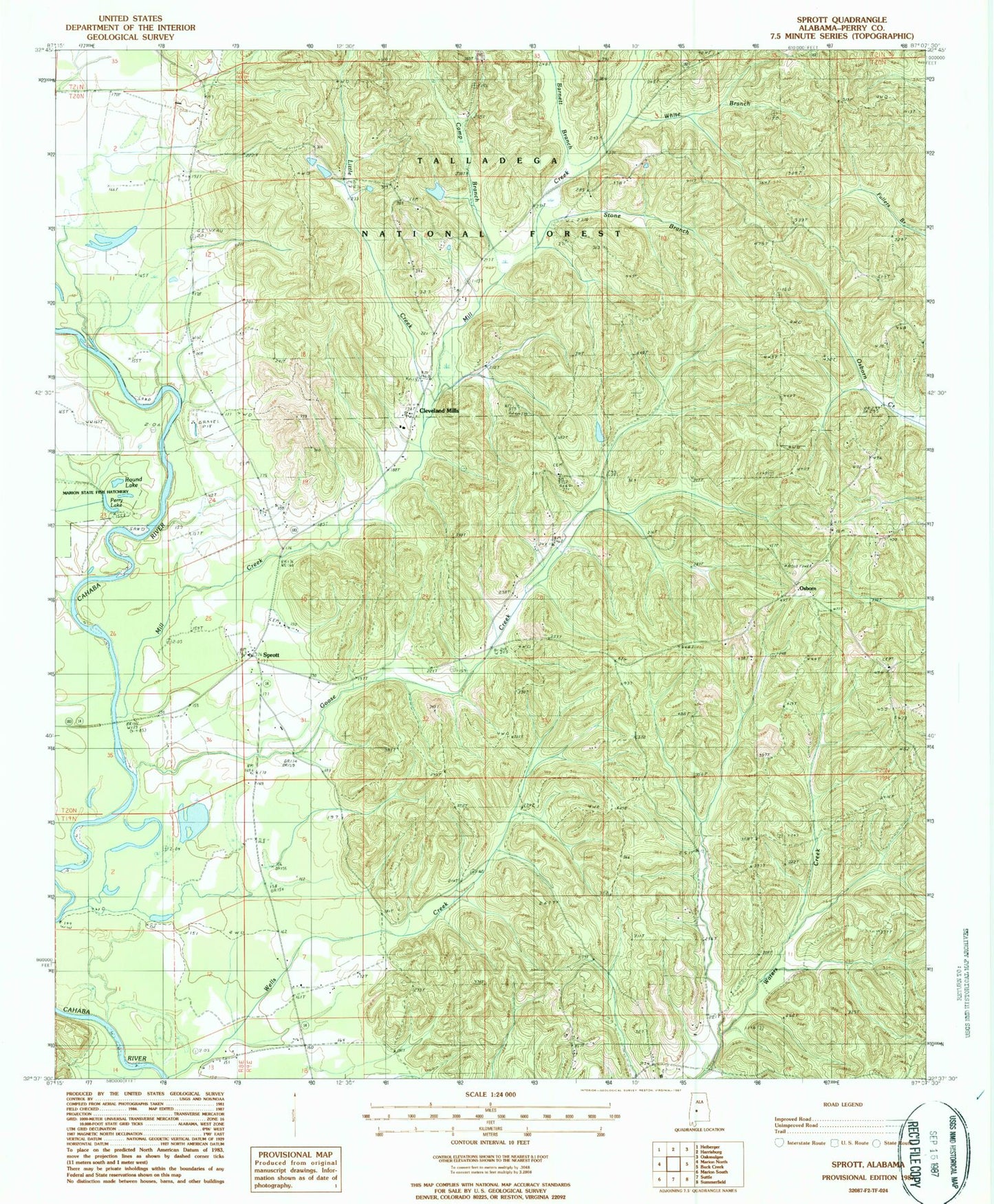 Classic USGS Sprott Alabama 7.5'x7.5' Topo Map Image