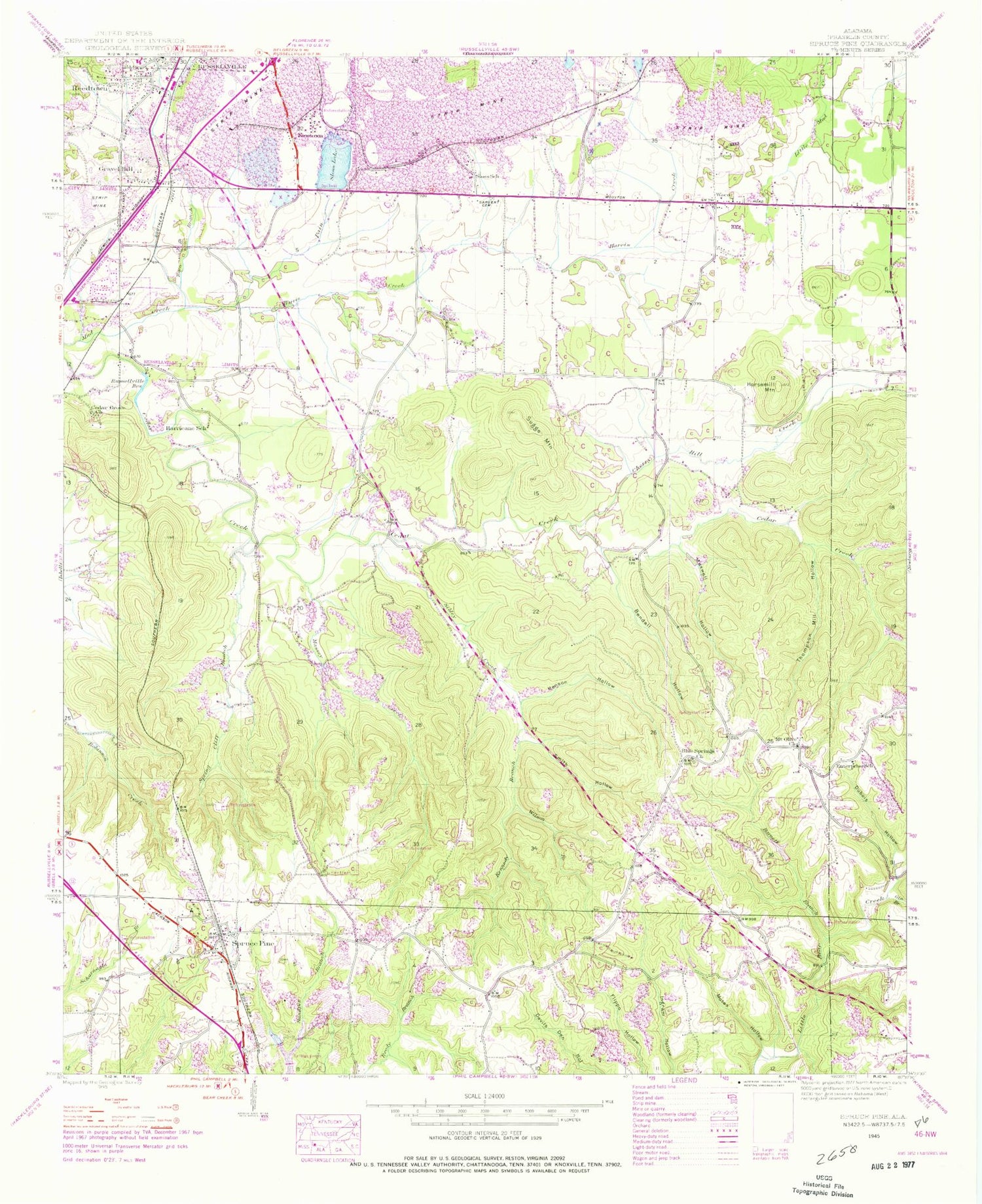 Classic USGS Spruce Pine Alabama 7.5'x7.5' Topo Map Image