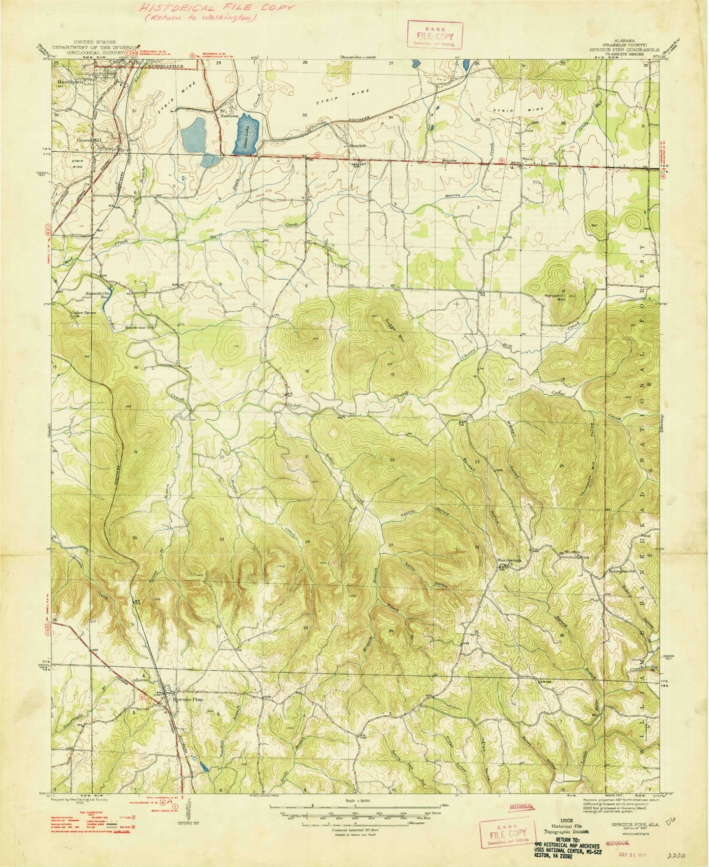 Classic USGS Spruce Pine Alabama 7.5'x7.5' Topo Map Image