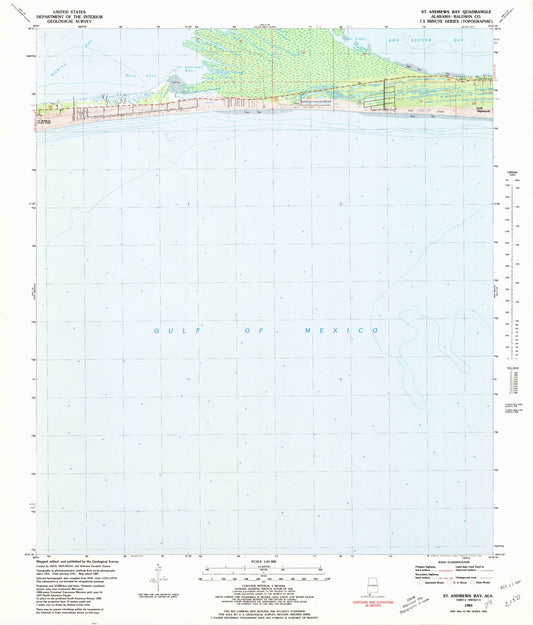 Classic USGS Saint Andrews Bay Alabama 7.5'x7.5' Topo Map Image