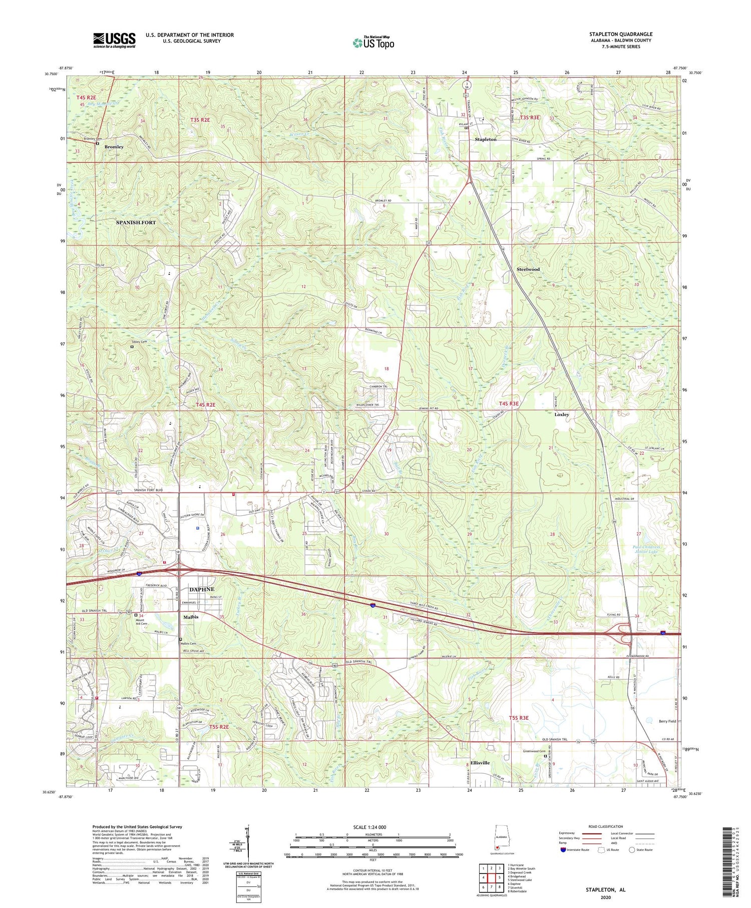 Stapleton Alabama US Topo Map Image