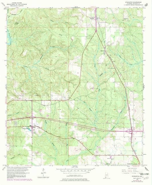Classic USGS Stapleton Alabama 7.5'x7.5' Topo Map Image