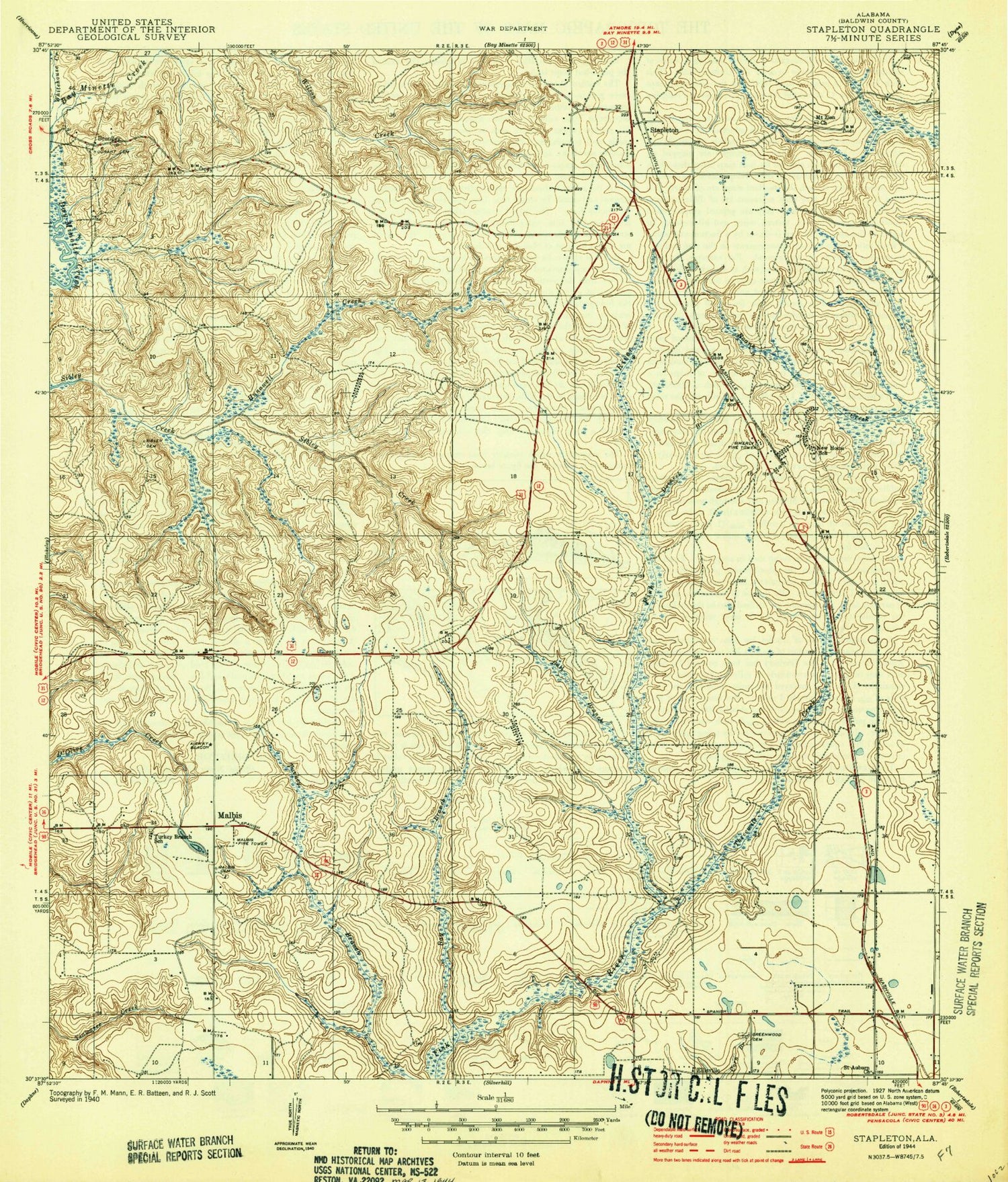 Classic USGS Stapleton Alabama 7.5'x7.5' Topo Map Image